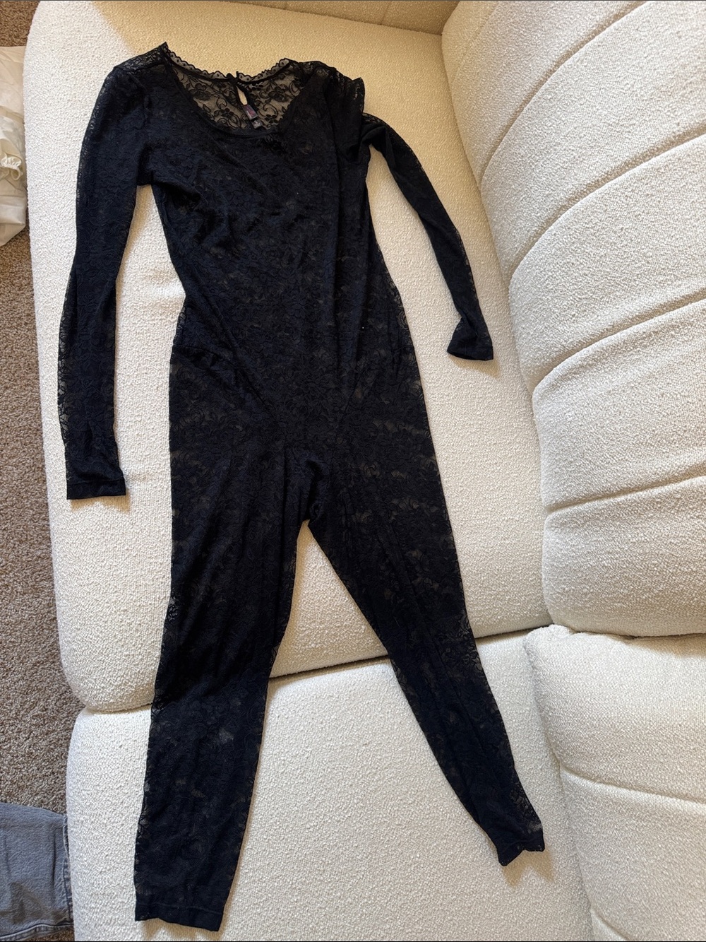 Sheer Black Floral Lace one piece by MeNoli (Size S) capris